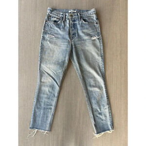 GRLFRND Karolina High Rise Straight Jeans Raw Hem Distressed 27